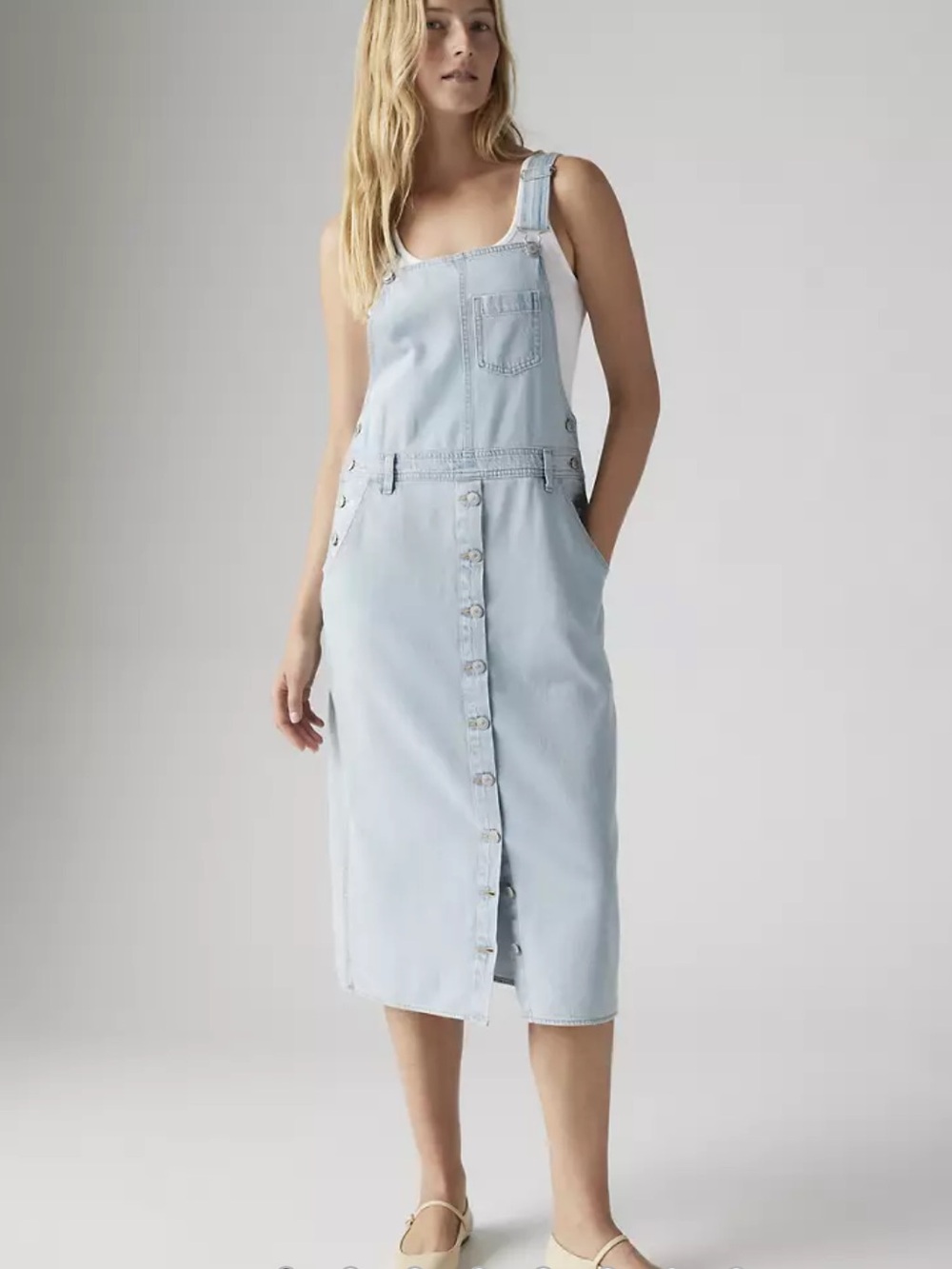 Levi's Light Blue Denim Button-Front Midi Overall Skirt